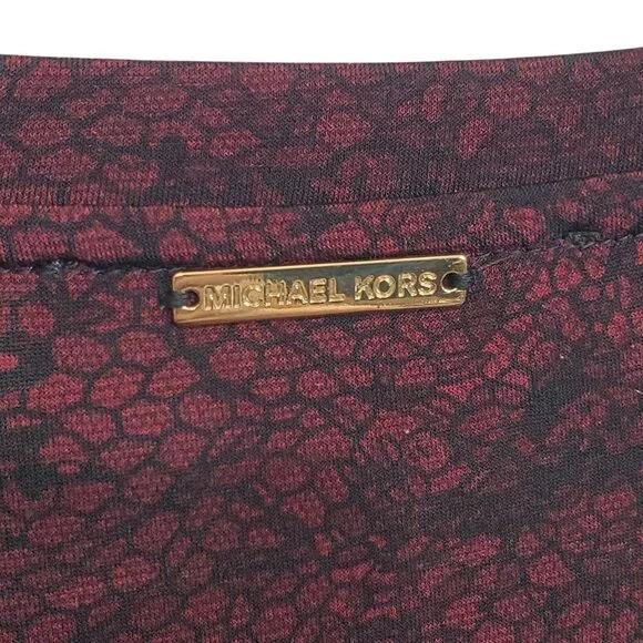 Michael Kors 2X Dress Reptile Print Long Sleeve Bell Cuffs Stretchy Burgundy - Picture 10 of 12